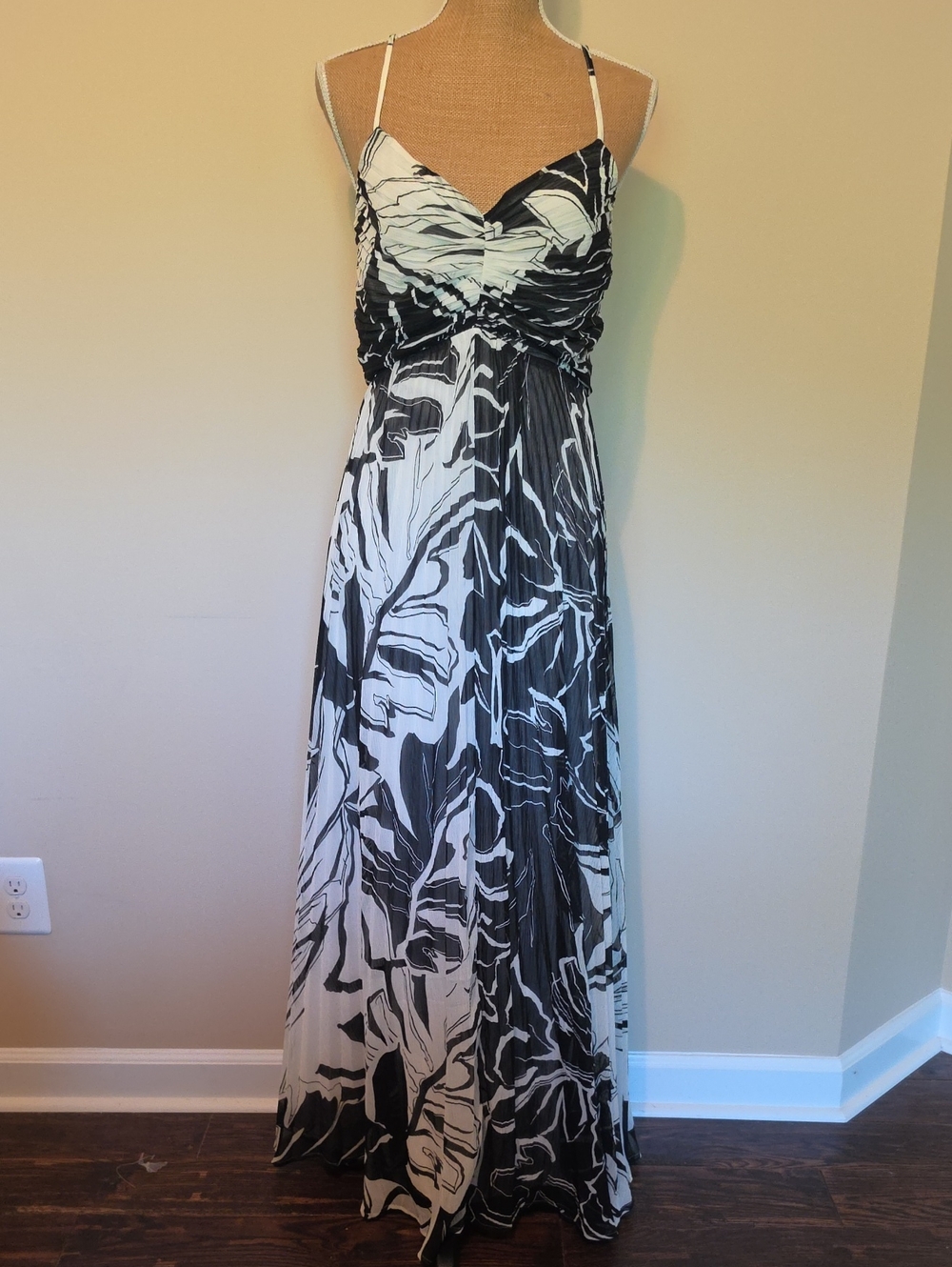 Express Black and White Printed Spaghetti-Strap Maxi Dress